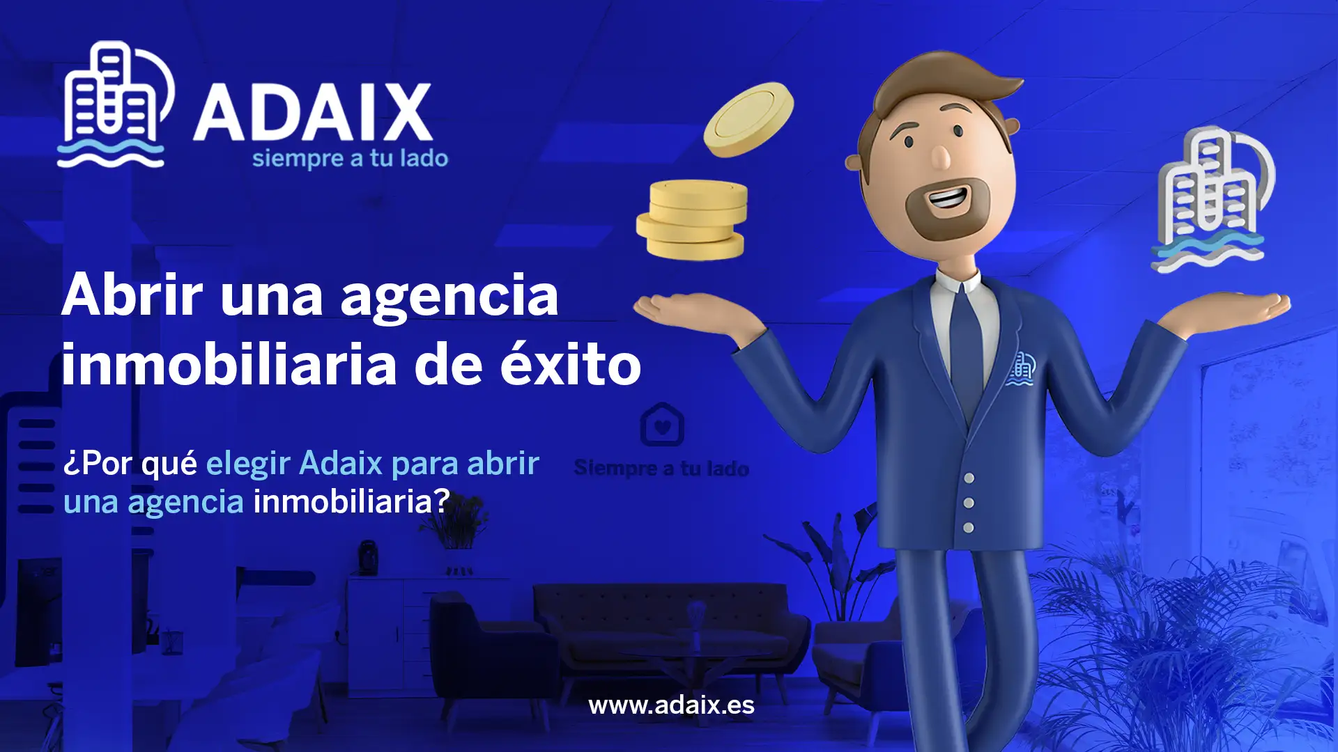 Entendido, aquí tienes un título y una descripción actualizada para la imagen que describes: ### Título **"Sellando el Trato: Éxito en Adaix"** ### Descripción La imagen captura a un agente inmobiliario exitoso, sosteniendo un fajo de billetes en una mano y dando un apretón de manos con la otra. Está de pie frente a una oficina de Adaix, que se ve elegantemente difuminada en el fondo. El agente, vestido con un traje profesional, sonríe confiadamente mientras finaliza una venta, simbolizando la prosperidad y la efectividad en el mundo inmobiliario. La oficina, aunque sutilmente en segundo plano, resalta con el logo de Adaix, indicando claramente el entorno de su éxito.