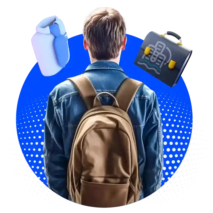 Emprendedor de espaldas mirando hacia iconos de formación inmobiliaria, simbolizando la preparación para la educación avanzada de adaix
